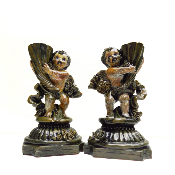 Cherub Candle Holders - Hand Painted Creepy twins (Set)