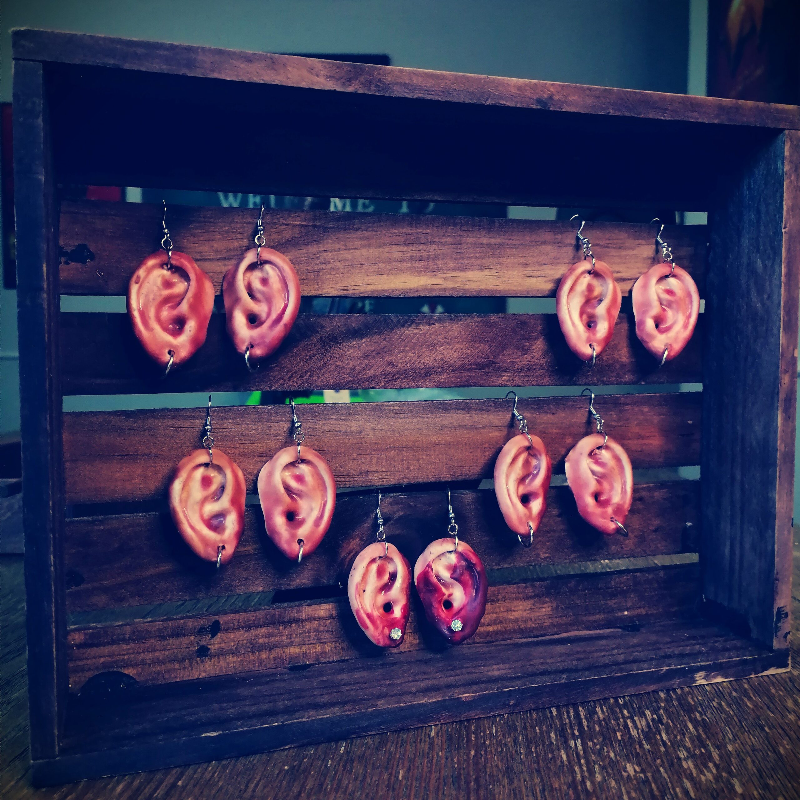 Severed Ear Earings made from latex and stainless steel hooks. The perfect gift for a creepy friend